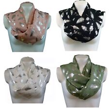 Feather Silver Foil Ladies Fashion Large Size Scarf Shawl Sarong Wrap