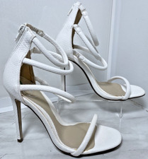 Missguided White Stiletto Shoes Faux Snakeskin Leather Look  4" Heel UK 4