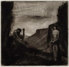 David Waterson - Antique Mezzotint - Two Ladies In Landscape