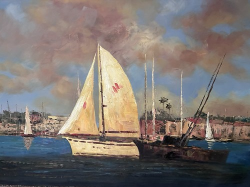 Italian waterfront scenery oil - waterfront,