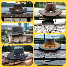 Kids Children Cowboy Hat Australian Western Style 100% Leather Outfit vintage
