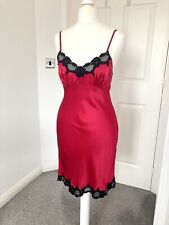 Vintage La Senza 100% Silk Pure Silk Bias Satin Lace Chemise Night Dress Red 10