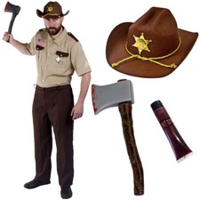 US SHERIFF ZOMBIE HUNTER COSTUME MENS COP USA POLICE MAN STAG HEN FANCY DRESS
