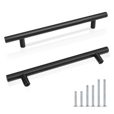 Kitchen Door Cabinet T-bar Handles 160mm Hole Centre Black Stainless Steel 20pcs
