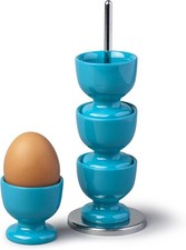 Stack & Store Egg Cups Set of 4 with Chrome Stand, Aqua Melamine Holders
