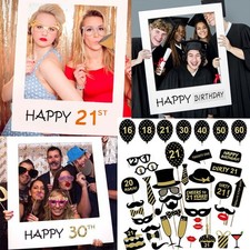 Happy 18/30/40/50/60th 21st Birthday Frame Photo Booth Paper Props Party Decor