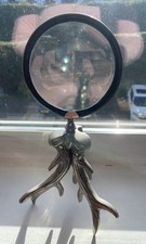 Vintage Collectible Deer Antler Magnifying Glass stand 10” high stand 4” rnd gls