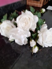 Artificial Soft Touch Flowers  white Roses X 4 Long  Stem by neptune.
