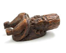 ANTIQUE 18TH CENTURY ? CARVED WOOD FIGURAL SNUFF BOX - A/F