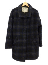 JACK WILLS Ladies UK Size 10 Navy/Grey Check Wool Blend Autumn/Winter Coat USED