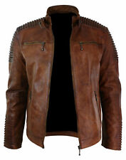Men’s Motorcycle Vintage Cafe Racer Distressed Brown Biker Real Leather Jacket
