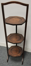 Vintage folding wooden 3-tier plate stand, approx 88cm (35in) tall