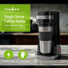 Nedis Single Serve 1 Cup Coffee Maker with 400ml Travel Mug & Reusable Filter