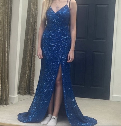 Blue sequin neck strappy - sequin,