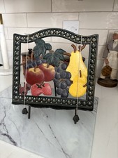 Vintage Heavy Cast Iron Cook Book Stand Recipe Book Holder Fruit Design Kitchen