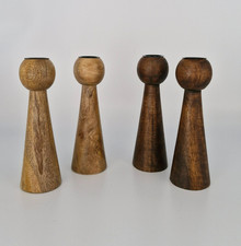 Pair of Rustic Wooden Candlestick Tea Light Holders Home Dec