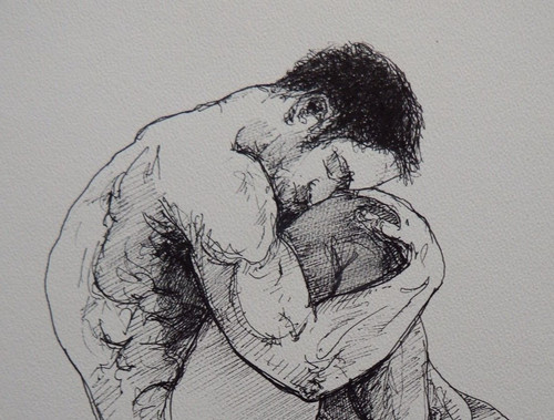 Male nude ink drawing man - nude,