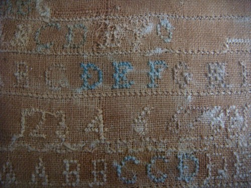 Framed antique child sampler - child's,