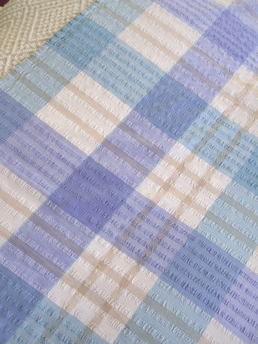 Vintage tablecloth blue beige - tablecloth,