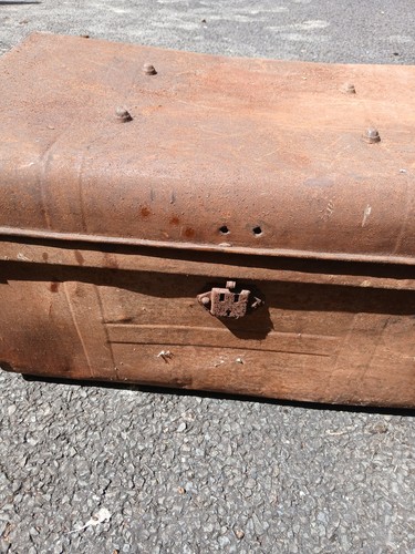 Vintage metal storage trunk - storage,