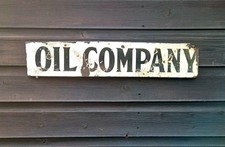 Vintage Original Oil Company Enamel Sign Mancave Garage Advertising Black White