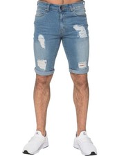 Enzo Mens Shorts Denim Stretch Cotton Ripped Slim Casual Summer Half Pant Jeans