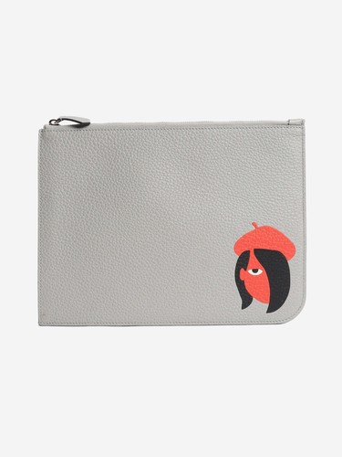 Moynat grey leather - grey, zipped