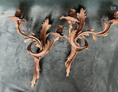 Pair rococo style solid brass - pair,
