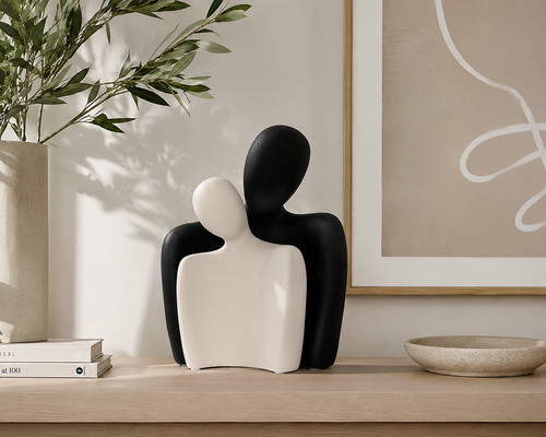 Ceramic couple statue hugging - statue,