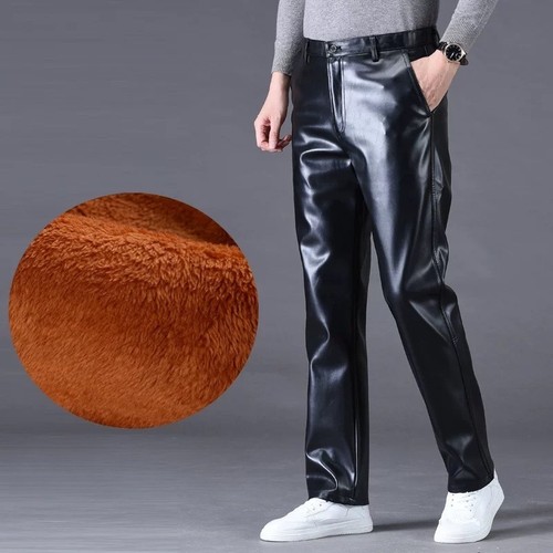 Mens leather pants fleece - pu,
