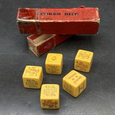 Poker Dice Butterscotch Bakelite Bones Original Box K & C Ltd Card Die Game