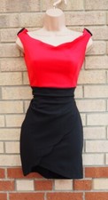 JESSICA RED BLACK WRAP BARDOT BODYCON SEXY MINI PARTY BANDAGE DRESS 10 S