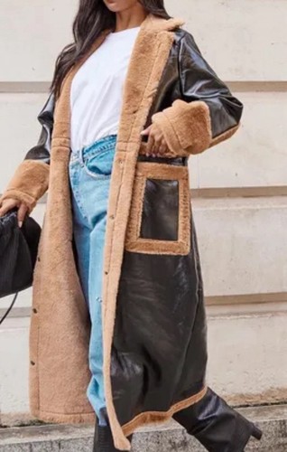Maxi leather coat with fur - leather,