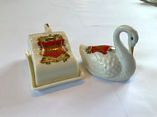 Crested China x 2 with Harwich Crest - Swan and Cheese/Butter Dish