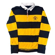 Musto Rugby Polo Shirt Long Sleeve Striped Yellow Blue Mens Small