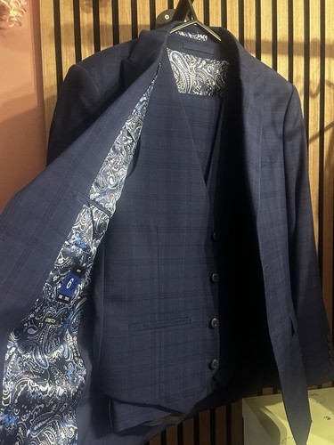 Men blue check piece slim - men's, 3-piece