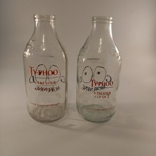 2 x Vintage Typhoo Good Morning Advert Glass Pint Milk Bottles VGC