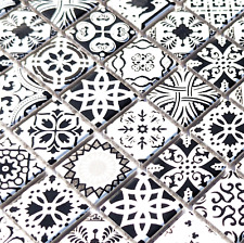Black & White Moroccan Traditional Victorian Turkish Mosaic Wall Tile 30 xx 30cm