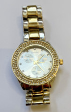 Omaki studded wristwatch with push button trifold strap wrist watch silver gold