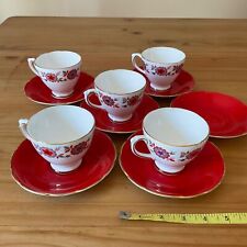 Vintage Delphine Sutherland Bone China Part Tea Set Retro Design Cup Red Saucers