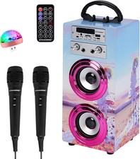 DYNASONIC Karaoke Machine with 2 Microphones, Portable Bluetooth Speaker with L