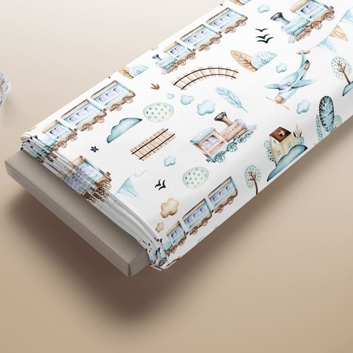Trains boy cotton fabric - &, oh