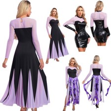 UK Womens Sea Witch Mermaid Cosplay Costume Sheer Long Sleeve Gothic Dress Party