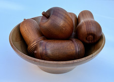 Vintage Mid-Century Wooden Fruit Bowl Set Apple Pears Acorns 1950s 60s 17cm