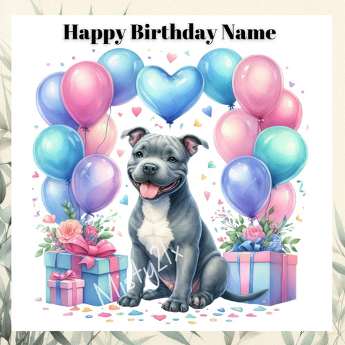 Personalised staffy greeting - personalised,