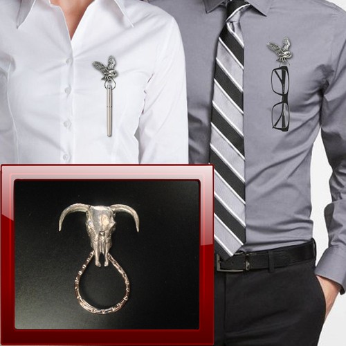 Long horn skull w12 pewter - skull, pp-w12