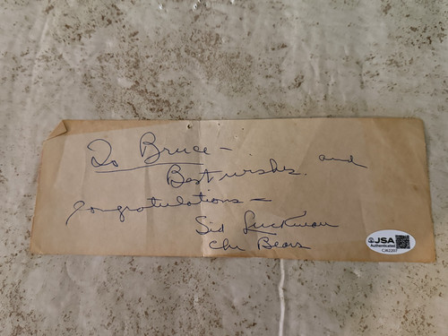Sid luckman signed note - luckman,