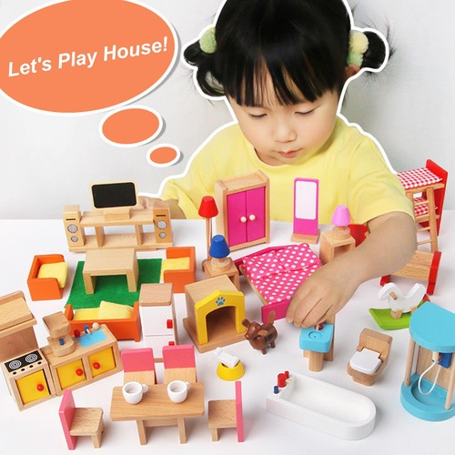 Wooden dollhouse furniture - furniture, set