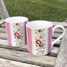 Cath Kidston By Churchill Floral Roses Pink Larch Mugs Cups Pair