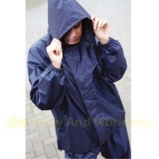 Waterproof Windproof Rain Jacket Work Coat Concealed Hood Mens Ladies Workwear